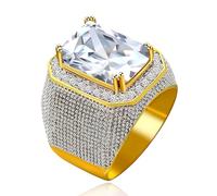 Uloveido Mens Large Rectangular Cubic Zirconia Ring Halo Band Statement Rings Party Jewelry for Man Boy RA408 (White,Size R1/2)