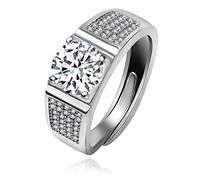 Uloveido Mens Platinum Plated Cubic Zirconia Solitaire Accent Wedding Promise Band Adjustable Engagement Rings for Him Y3761