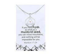 Uloveido Mountain Mustard Seed Pendant Necklace Engraved with With God All Thinga Are Possible, Stainless Steel Religious Inspirational Faith Necklace for Women Lady Christian, Box Card Provided