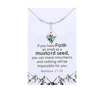 Uloveido Mountain Mustard Seed Pendant Necklace Engraved with With God All Thinga Are Possible, Stainless Steel Religious Inspirational Faith Necklace for Women Lady Christian, Box Card Provided