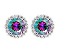 Uloveido Multi-Colored Zirconia Halo Solitaire Stud Earrings, Rainbow Round Cut Studs Womens Simulated Mystic Topaz Earring YA5034