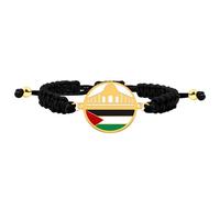 Uloveido Muslim Bracelet for Men Women | Pro Palestine Wristband Golden Adjustable Rope | Black Braided Cord Round Pendant | Support and Liberate Palestine | Eid Gaza Style | YA6014