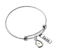 Uloveido Mustard Seed Charm Bracelet Bangle, Stainless Steel Faith Alphabet Adjustable Cuff Bangle, Christian Jewelry Y558 (Drop)