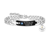 Uloveido Mustard Seed Charm Inspirational Scripture Bracelet - Stainless Steel Cuban Link Bracelets - “Be Strong and Courageous!” Joshua 1:9 - Motivational Christian Jewelry for Men Women - Y4354