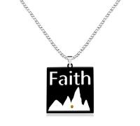 Uloveido Mustard Seed Necklace | Inspirational Hollow Letter Faith Square Mountain Pendant | Catholic Faith Jewelry for Christians, Hikers in Stainless Steel, Stainless Steel, No Gemstone