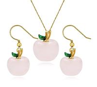 Uloveido Natural Rose Quartz Apple Earrings and Necklace Set, Cute Pink Apple Jewelry Set Teacher Appreciation Gift Idea for Women Girls Y4029