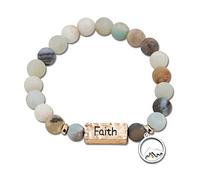 Uloveido Natural White Turquoise Green Pink Stone Powerful Encouragement Bracelets Charms Heart Mustard Seed Strench Bracelet for Women Y1997 (Y2000-3-RoundMountain)