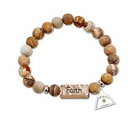 Uloveido Natural White Turquoise Green Pink Stone Powerful Encouragement Bracelets Charms Heart Mustard Seed Stretch Bracelet for Women Y1997, Adjustable, Stone, Cubic Zirconia