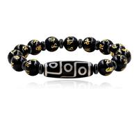 Uloveido Nine Eyes Dzi Bead Bracelet with Tibetan Mantra Beads, Elastic Buddhist Beaded Bracelet for Men & Women, Green Red Brown Stone Stretch Bracelet for Meditation and Daily Wear, 1, Stone, no