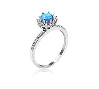 Uloveido Ocean Blue Created Opal Ring Sterling Silver 925 with Diamond for Women Girls Engagement (Size J) JZ124