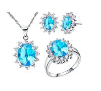 Uloveido Oval Blue CZ Stone Crystal Bridal Jewellery Set Cheap Earrings Necklace and Ring Size Q for Girls T466