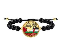 Uloveido Palestine Bracelet for Men - Custom Engraving Black Beaded Bracelet with Gold Dome Map Pendant, Middle Eastern Cultural Inspired Jewelry for Courage and Pride YS6020