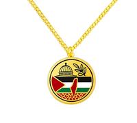 Uloveido Palestine Flag Pendant Necklace - Gold Plated Color Stainless Steel Flag & Dove Arabic Pattern Peace Jewelry Gift for Muslim Friend Y6019