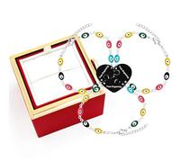 Uloveido Personalized 3 Names Matching Heart Connecting Bracelets for Girls Best Friends, Evil Eye Beaded Good Luck Protection Friendship Bracelets Y4304