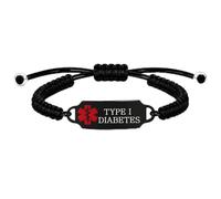 Uloveido Personalized Medical Alert Bracelet, Custom Engraved Text or Editable QR Code Medical ID Bracelet, Adjustable Braided Emergency Identification Wristband, Suitable for Daily Wear(Black-T1D)