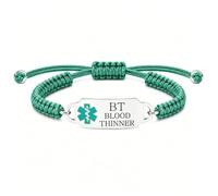 Uloveido Personalized Medical Alert Bracelet, Custom Engraved Text or Editable QR Code Medical ID Bracelet, Adjustable Braided Emergency Identification Wristband, Suitable for Daily Wear(Green-BT)