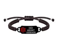 Uloveido Personalized Medical Alert Bracelet, Custom Engraved Text or Editable QR Code Medical ID Bracelet, Adjustable Braided Emergency Identification Wristband, Suitable for Daily Wear(Coffee-HD)