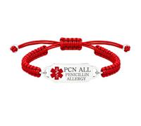 Uloveido Personalized Medical Alert Bracelet, Custom Engraved Text or Editable QR Code Medical ID Bracelet, Adjustable Braided Emergency Identification Wristband, Suitable for Daily Wear(Red-PCN ALL)