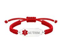 Uloveido Personalized Medical Alert Bracelet, Custom Engraved Text or Editable QR Code Medical ID Bracelet, Adjustable Braided Emergency Identification Wristband, Suitable for Daily Wear(Red-AUTISM)