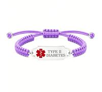 Uloveido Personalized Medical Alert Bracelet, Custom Engraved Text or Editable QR Code Medical ID Bracelet, Adjustable Braided Emergency Identification Wristband, Suitable for Daily Wear(Purple-T2D)