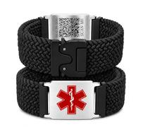 Uloveido Personalized Nylon Medical ID Bracelet with Laser-Engraved Medical Alert Tag and Dynamic QR Code, Braided Elastic Watch Band with Secure Parachute-Style Buckle, 20mm Adjustable for Men, L