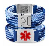 Uloveido Personalized Nylon Medical ID Bracelet with Laser-Engraved Medical Alert Tag and Dynamic QR Code, Braided Elastic Watch Band with Secure Parachute-Style Buckle, 20mm Adjustable for Men, L