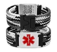 Uloveido Personalized Nylon Medical ID Bracelet with Laser-Engraved Medical Alert Tag and Dynamic QR Code, Braided Elastic Watch Band with Secure Parachute-Style Buckle, 20mm Adjustable for Men, L