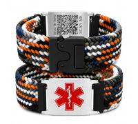Uloveido Personalized Nylon Medical ID Bracelet with Laser-Engraved Medical Alert Tag and Dynamic QR Code, Braided Elastic Watch Band with Secure Parachute-Style Buckle, 20mm Adjustable for Men, L