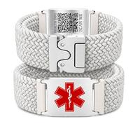 Uloveido Personalized Nylon Medical ID Bracelet with Laser-Engraved Medical Alert Tag and Dynamic QR Code, Braided Elastic Watch Band with Secure Parachute-Style Buckle, 20mm Adjustable for Men, L