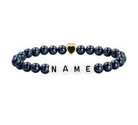 Uloveido Personalized Pearl Stretch Bracelet, Custom Letter Name Bracelet with Beads, Adjustable Black Pearl Jewelry Gift for Women Friends YA5630