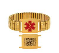 Uloveido Personalized QR Code Medical Alert Bracelet with Gold Color Tone- Adjustable Stretch Medical Identity Wristband for Dad Mom Custom Emergency Contact Allergy Info Bracelet Y6038