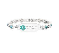 Uloveido Personalized Stainless Steel Emergency Medical ID Bracelet with Light Blue Stone - Women's Adjustable Custom Engraving for Health & Medical Alerts YA5705