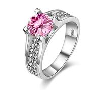 Uloveido Petite Simulated Diamond Halo Anniversary Ring with Pink Cubic Zirconia, Unique Wedding Gifts Ideas for Bridal (Size Q) Y006-Pink