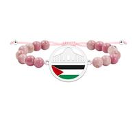 Uloveido Pink Beaded Palestine Bracelet for Women, Adjustable Bracelet with Silver Map and Flag Charm, Meaningful Cultural Gift for Muslim Friend YS6020