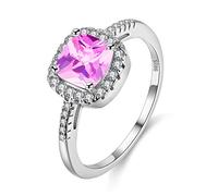 Uloveido Pink Cubic Zirconia Promise Wedding Ring for Her, Square Ring, Cushion Cut Ring for Women, Platinum Plated (Pink, Size Q) Y3100