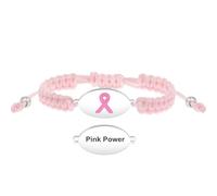 Uloveido Pink Ribbon Awareness Bracelet - Pink Power Breast Cancer Support Jewelry - Stainless Steel Plate with Braided String - Adjustable Bracelet Gift for Women