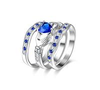 Uloveido Platinum Blue Heart Love Ring Irish Friendship Women's Engagement Triple Band Set CZ Bridal Wedding Jewellery HR314-7