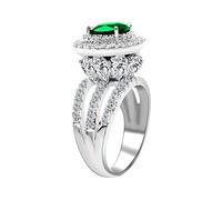 Uloveido Platinum Plated Big Green Topaz Accented Dainty Synthetic Peridot Ring for Women August Birthstone Fashion Wedding Engagement Jewelry