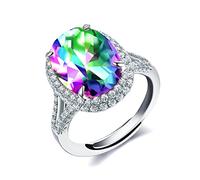 Uloveido Platinum Plated Big Stone Oval Engagement Promise Rings for Her, Multicolor CZ Crystal Split Shank Ring Adjustable Y927 (Split shank-Multi)