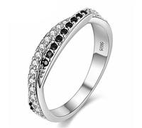 Uloveido Platinum Plated Black Stone Crystal Cross Infinity Finger Ring for Women Wedding Engagement with Cubic Zirconia Y022