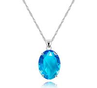 Uloveido Platinum Plated Blue Cubic Zirconia Solitaire Oval Pendant Necklace Birthstone Wedding Party Jewelry for Women Girls (Blue)