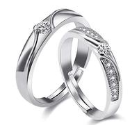 Uloveido Platinum Plated Couple Rings Set for Wedding Engagement Promise Jewellery, Women and Mens Adjustable Size Rings Set with Cubic Zirconia LB026(Style 10)