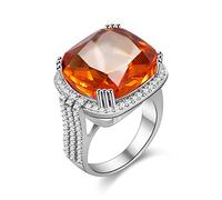 Uloveido Platinum Plated Cushion Cut Cubic Zirconia Cocktail Ring Big Square Orange Stone RA219 (Size V1/2)