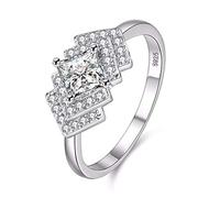 Uloveido Platinum Plated Princess Cut Cubic Zirconia Ring Rhombic Shape CZ Zircon Anniversary Ring for Women Wedding Party Gift (Size 7) WX015