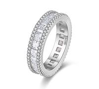 Uloveido Platinum Plated Simulated Diamond Eternity Band Ring Wedding Engagement Rectangle Cut Cubic Zirconia Anniversary Ring for Women Size Q PJ4279