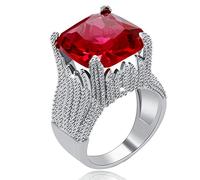 Uloveido Platinum Plated Square Big Red Crystal Wide Band Ring, Solitaire Cocktail Flame Ring for Girls Women Wedding Anniversary Birthday Gift with Cubic Zirconia (size T) RA0414