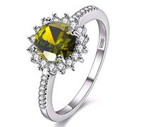 Uloveido Platinum Plated Sunflower Design Ring with Big Round Cubic Zirconia Stone Birthstone Rings for Women Y3522 (Green, Size L)