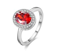 Uloveido Pretty Solitaire Rings - Cushion Cut Simulated Diamond Ruby & Red CZ Platinum Plated Cocktail Wedding Band Ring (Size L) PJ4262