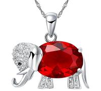 Uloveido Red Crystal African Wild Life Lovely Elephant Pendant Lucky Animal Necklaces Jewellery for Ladies (Red) N1154