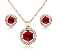 Uloveido Red Cube Crystal Wedding Jewelry Sets, Necklace and Stud Earrings Set Gifts for Brides or Bridesmaid Y453